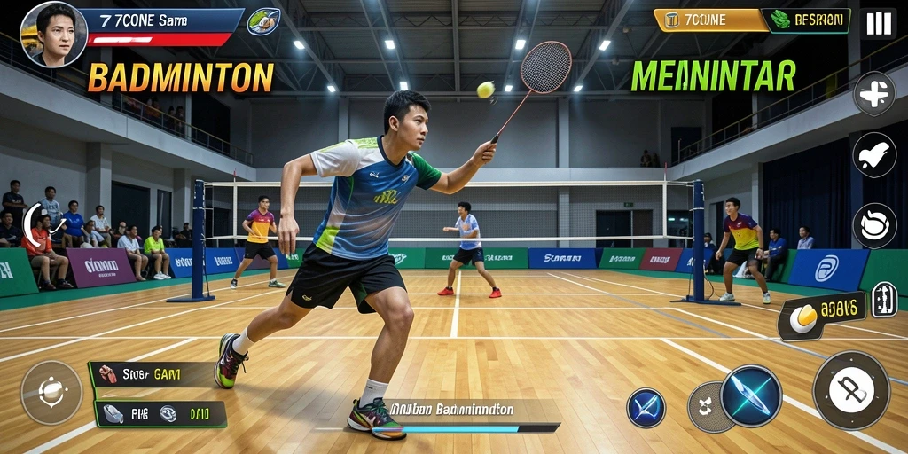 Antarmuka game Badminton 7CONE yang menarik dan fungsional.