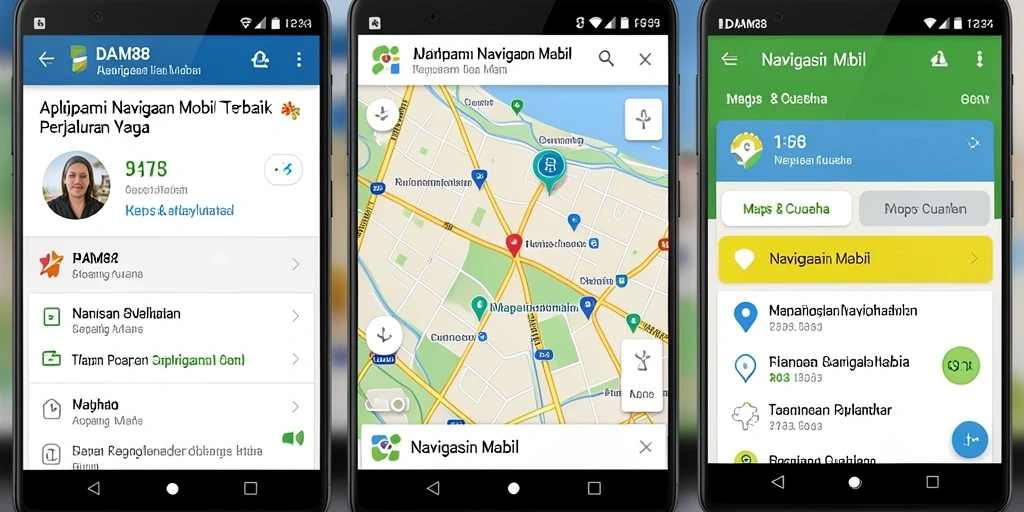 Screenshot aplikasi DAM88 menampilkan antarmuka Navigasi Mobil yang intuitif.