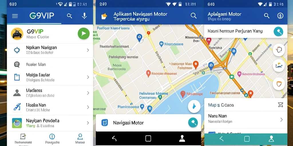 Antarmuka G9VIP menampilkan rute navigasi motor yang jelas dan informatif.