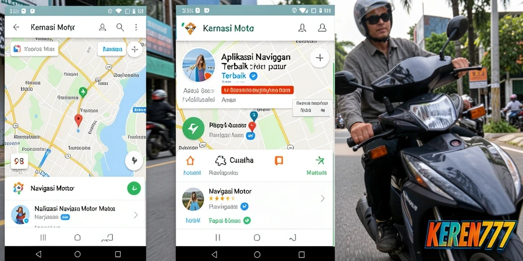 Tangkapan layar aplikasi KEREN777 menampilkan antarmuka navigasi motor yang user-friendly.