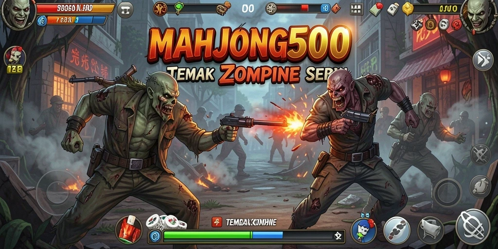 Tampilan antarmuka MAHJONG500 saat beraksi melawan zombie.