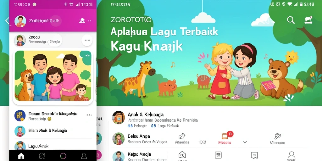 Antarmuka aplikasi ZOROTOTO yang ramah anak dengan berbagai lagu menarik.