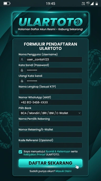 Panduannya untuk Registrasi Akun ulartoto di Android